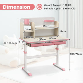 Height Adjustable Children Study Desk with Tilt Desktop for 3-12 Years Old