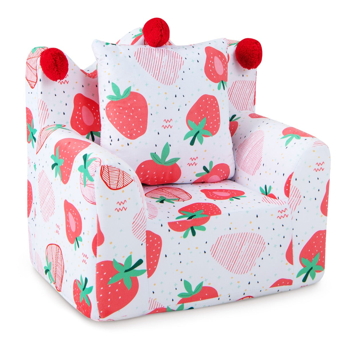 Dinosaur/Strawberry Toddler Couch with Ultra-Soft Velvet Cover for Kids
