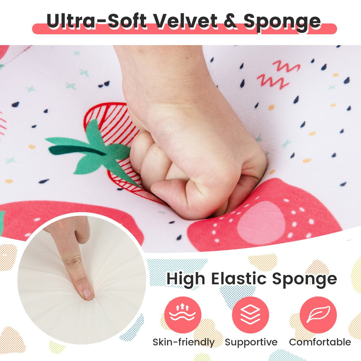 Dinosaur/Strawberry Toddler Couch with Ultra-Soft Velvet Cover for Kids