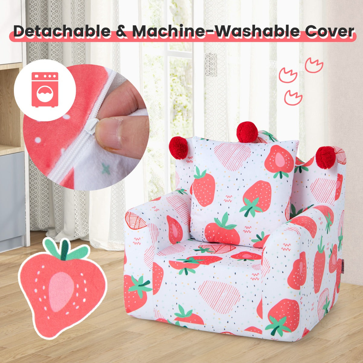 Dinosaur/Strawberry Toddler Couch with Ultra-Soft Velvet Cover for Kids