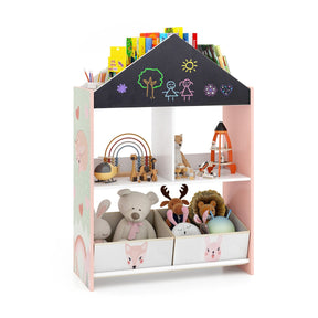 Playhouse Kids Bookshelf with Writable Chalkboard and Whiteboard