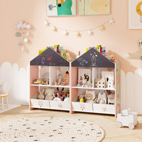 Playhouse Kids Bookshelf with Writable Chalkboard and Whiteboard