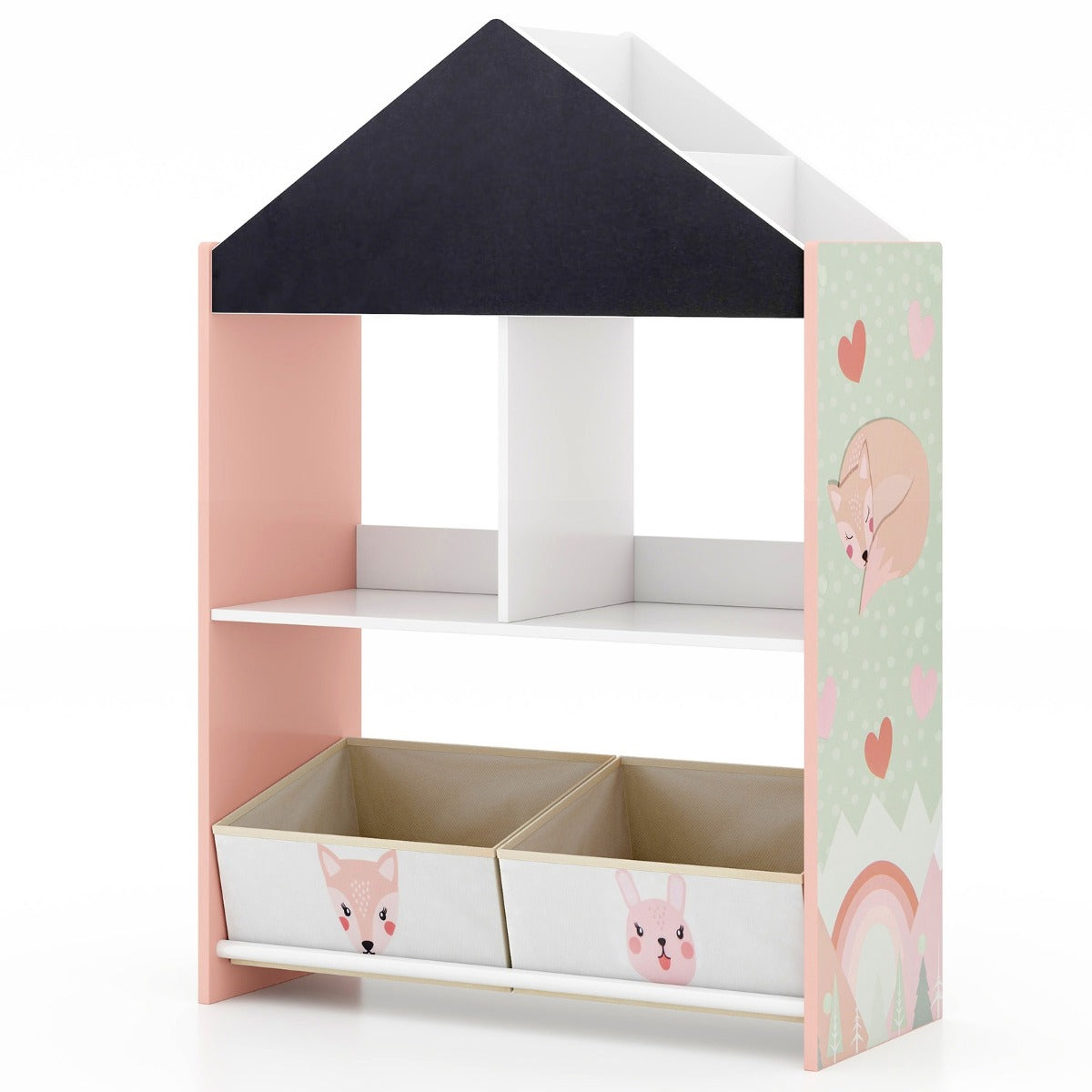 Playhouse Kids Bookshelf with Writable Chalkboard and Whiteboard