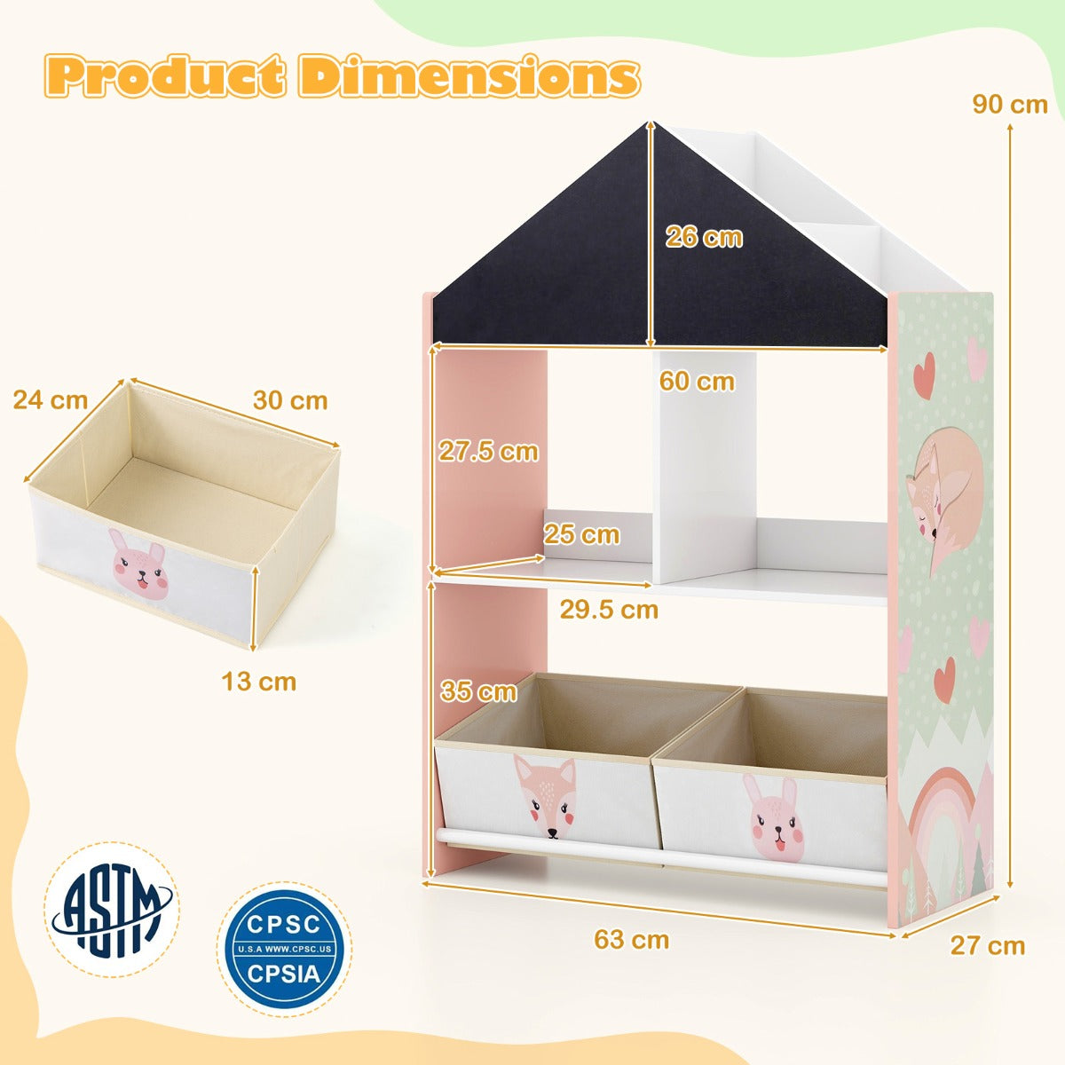 Playhouse Kids Bookshelf with Writable Chalkboard and Whiteboard