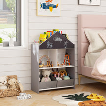 Playhouse Kids Bookshelf with Writable Chalkboard and Whiteboard