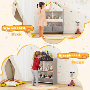 Playhouse Kids Bookshelf with Writable Chalkboard and Whiteboard