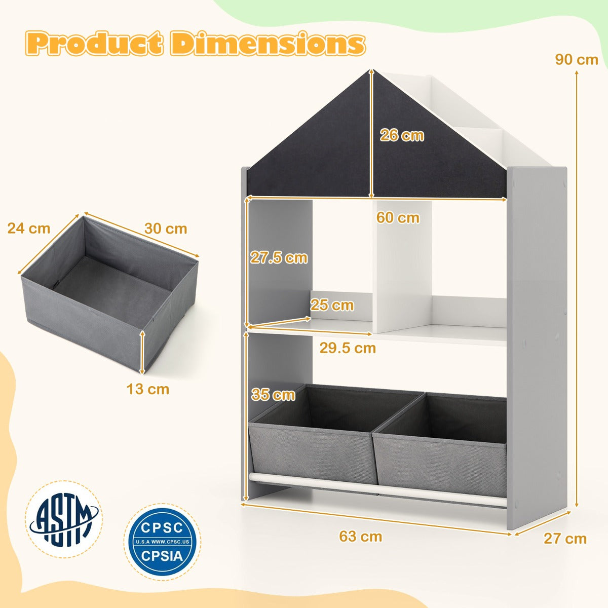 Playhouse Kids Bookshelf with Writable Chalkboard and Whiteboard