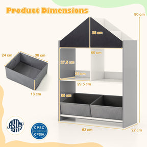 Playhouse Kids Bookshelf with Writable Chalkboard and Whiteboard