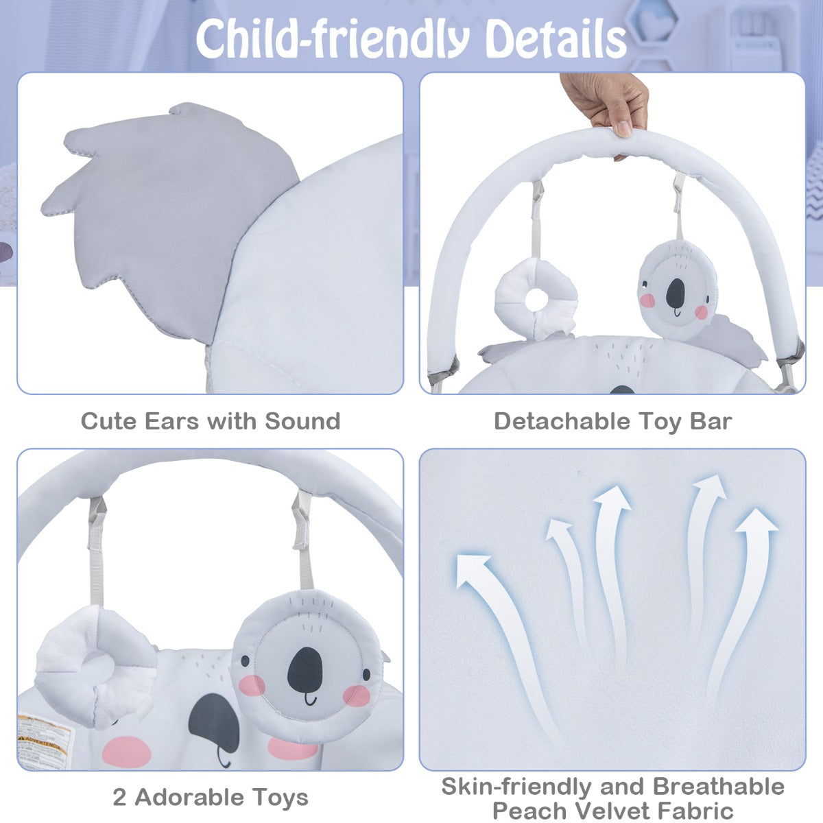 Infant Rocker Seat with Detachable Toy Bar for Babies