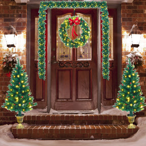 Pre-Lit Holiday Christmas 4-Piece Set with 200 LED Lights and Red Berries