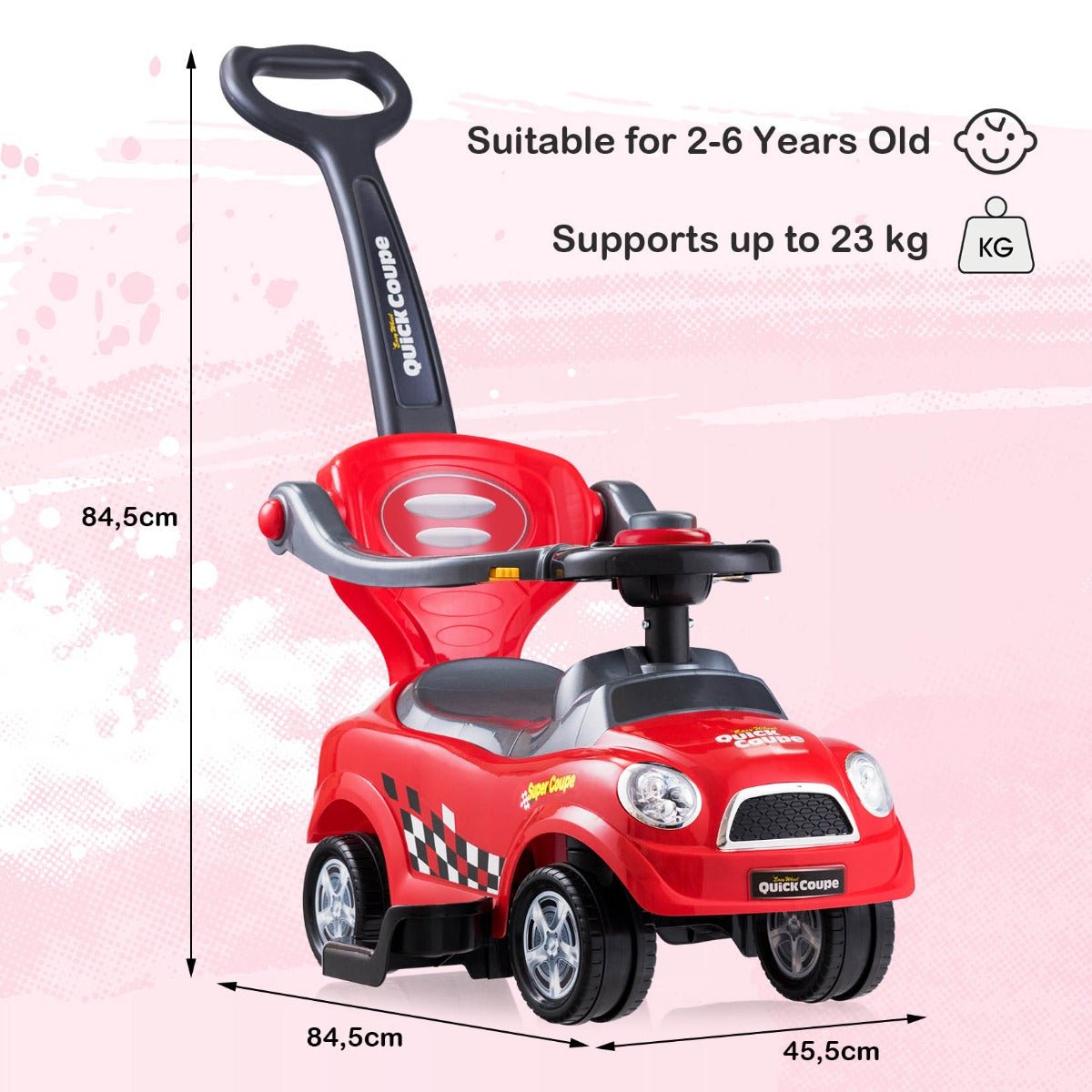 3-in-1 Ride On Kids Push Car with Detachable Guardrails and Handle