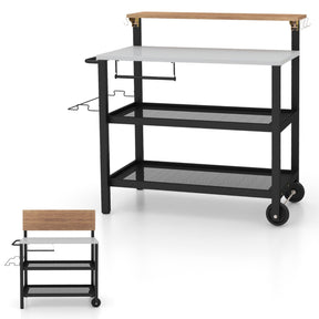Rolling Bar Cart with Flip-up Table and Foldable Handle for Kitchen