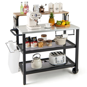 Rolling Bar Cart with Flip-up Table and Foldable Handle for Kitchen