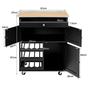 Rolling Kitchen Cart with 3 Tier Wine Racks and Cupboards