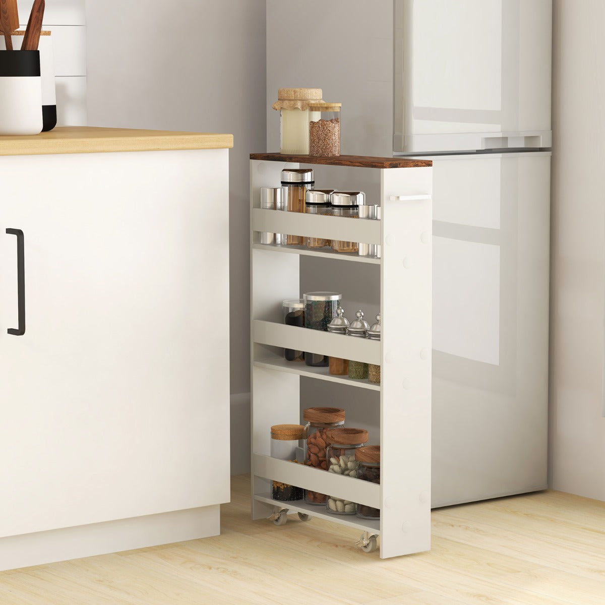 Slim Rolling Storage Cart for Kitchen Bathroom Laundry Small Places-Brown