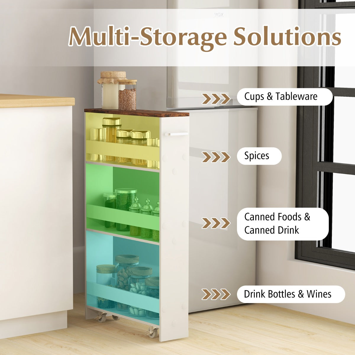 Slim Rolling Storage Cart for Kitchen Bathroom Laundry Small Places-Brown
