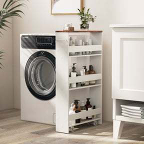 Slim Rolling Storage Cart for Kitchen Bathroom Laundry Small Places-Brown