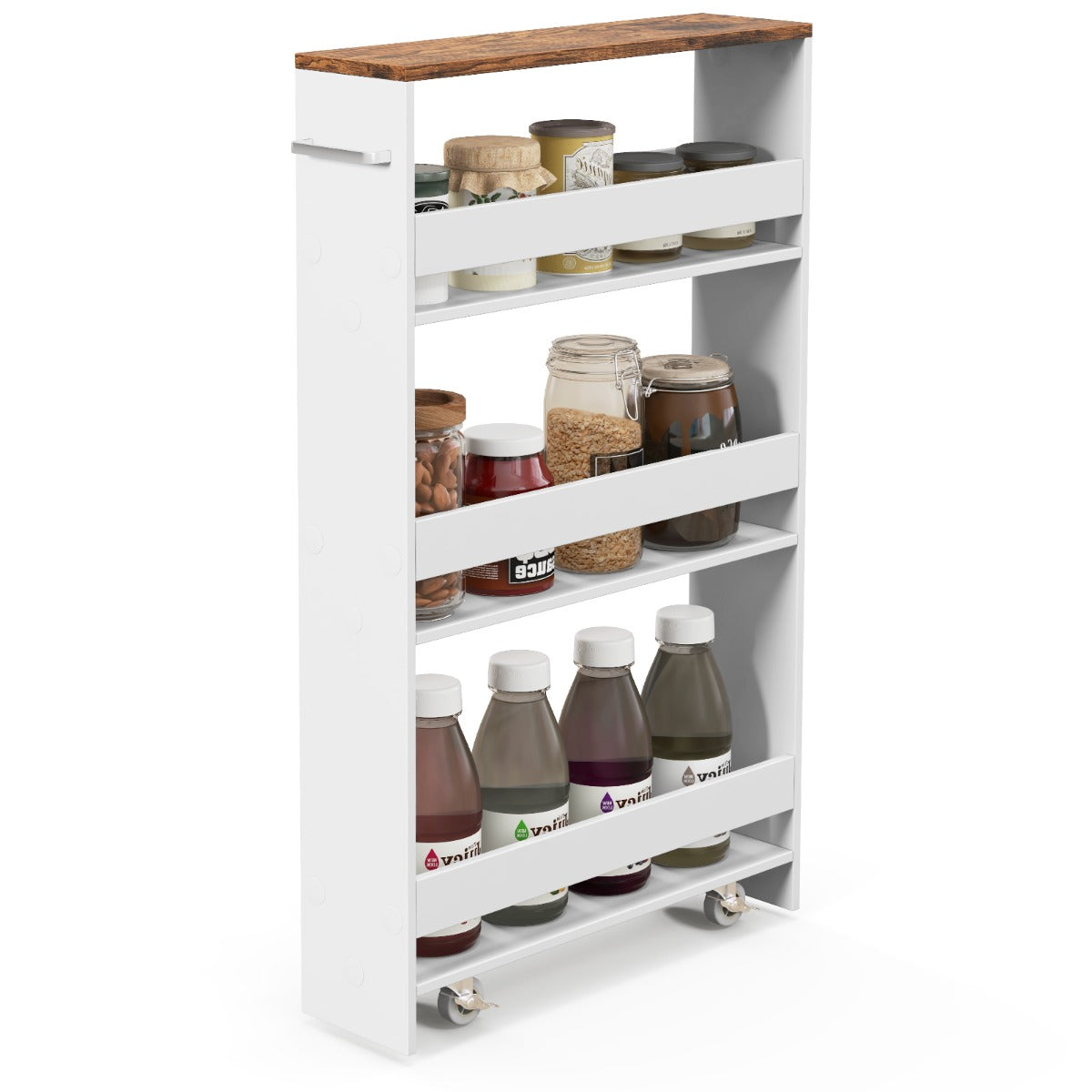 Slim Rolling Storage Cart for Kitchen Bathroom Laundry Small Places-Brown