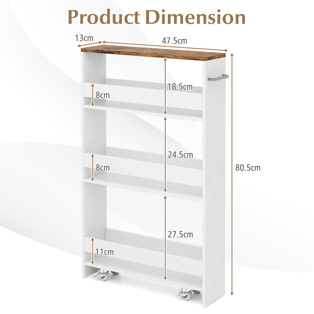 Slim Rolling Storage Cart for Kitchen Bathroom Laundry Small Places-Brown