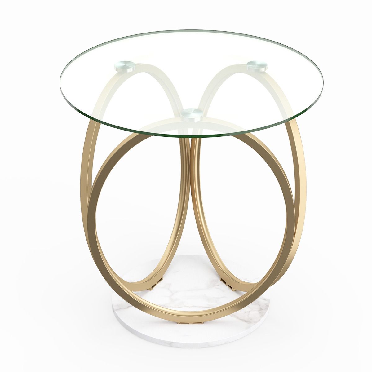 Round Glass Coffee Table, Modern Center Table with Geometric Gold Metal Ring Frame, Accent Circle Tea Table