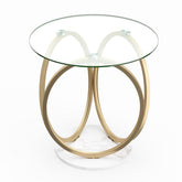 Round Glass Coffee Table, Modern Center Table with Geometric Gold Metal Ring Frame, Accent Circle Tea Table
