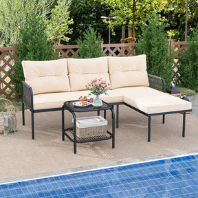 3-Piece Patio Sectional Sofa Set w/ Thick Cushions & Detachable Lounger for Yard