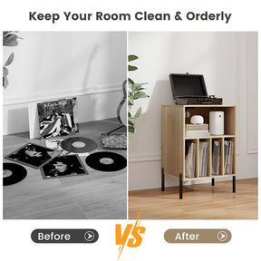 Record Player Stand Turntable Stand w/ Storage Shelf Charging Station USB Port