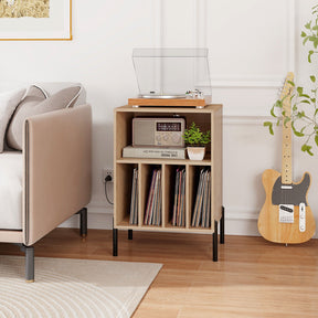 Record Player Stand Turntable Stand w/ Storage Shelf Charging Station USB Port