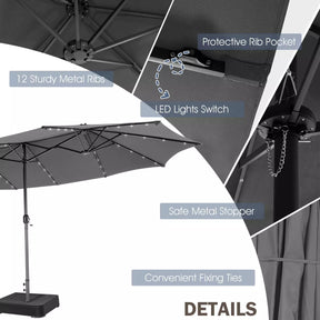 Twin Patio Umbrella 48 LED Lights Outdoor Double-Side Parasol Sun Shade Poolside