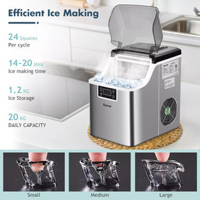 Commercial Electric Countertop Ice Maker Machine Self-Cleaning 20KG/24H for Home