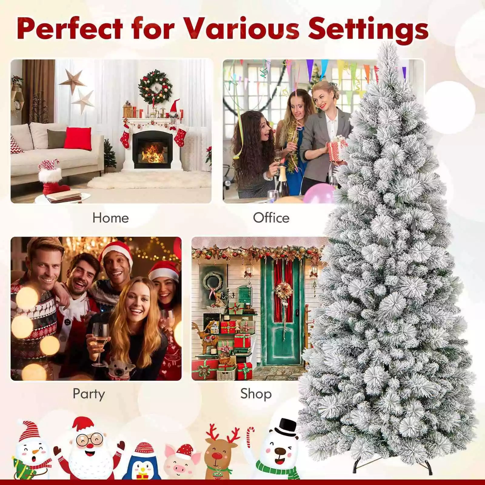 180CM Flocked Xmas Christmas Tree w/517 Branch Tips & 170 Warm White LED Lights