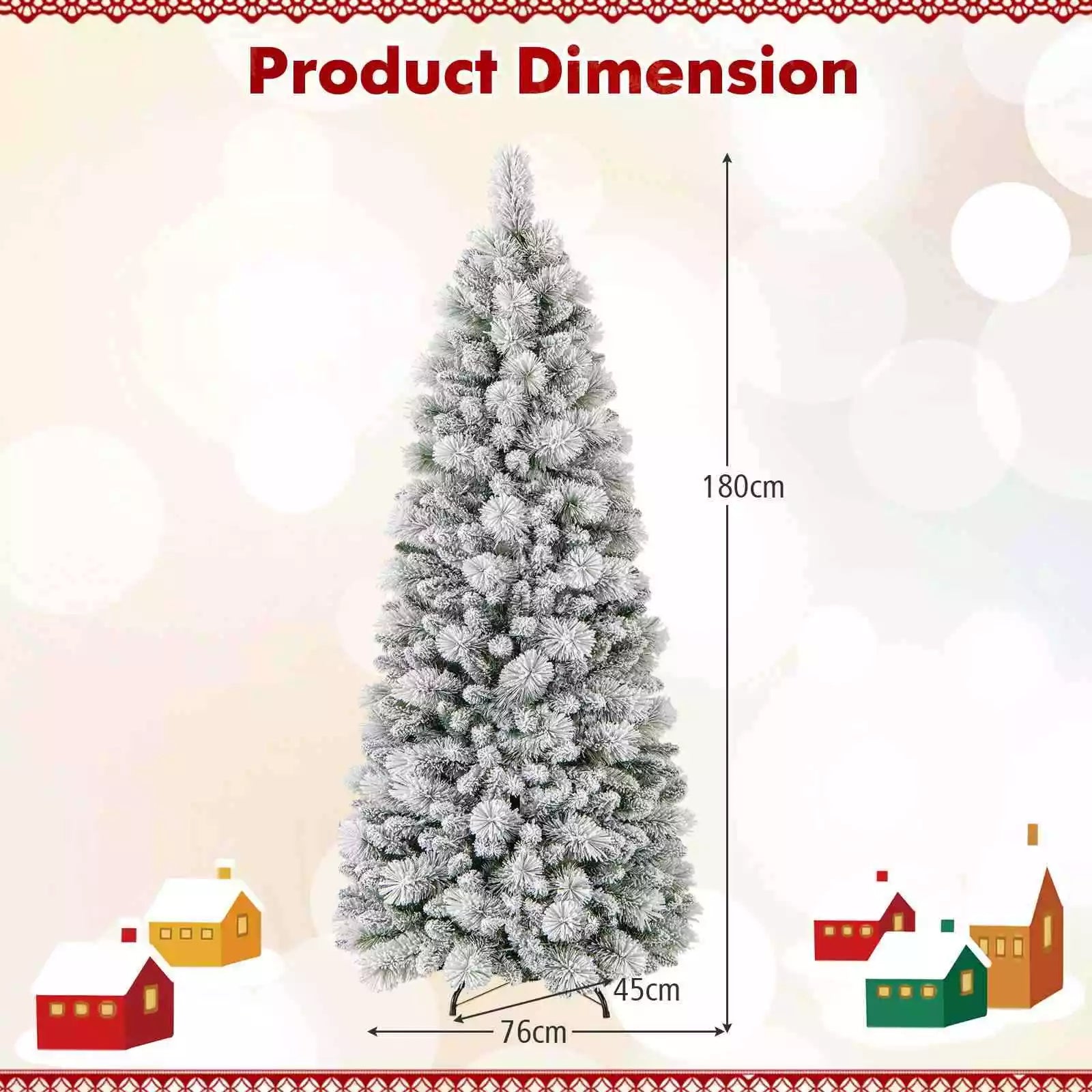 180CM Flocked Xmas Christmas Tree w/517 Branch Tips & 170 Warm White LED Lights