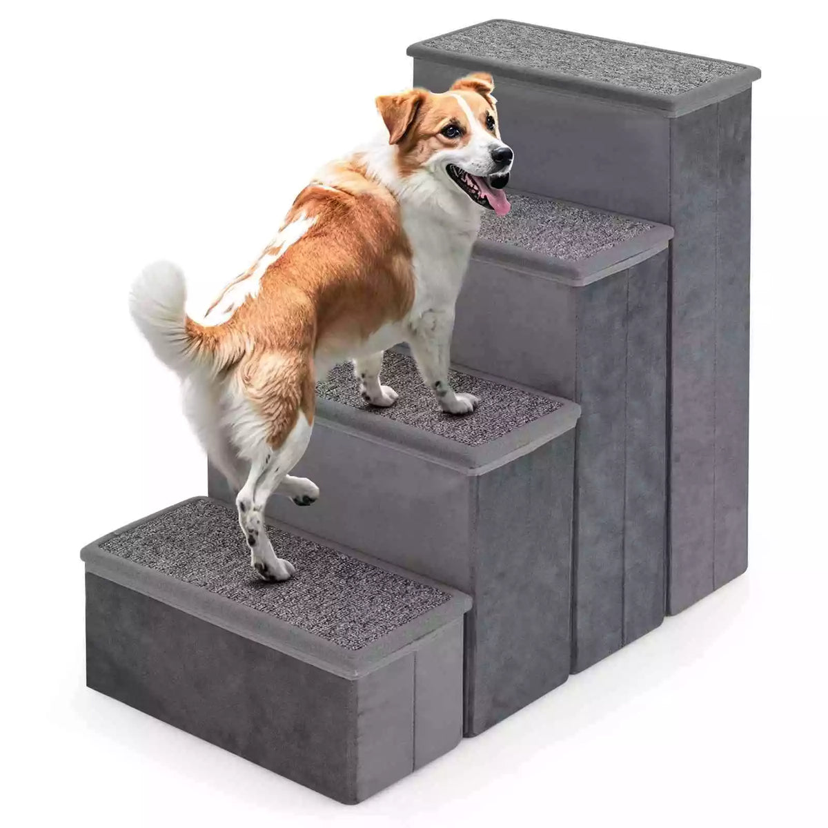 4-Step Dog Stairs Non-slip Foldable Dog Ramp for High Beds Sofas Storage Boxes