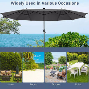 Twin Patio Umbrella 48 LED Lights Outdoor Double-Side Parasol Sun Shade Poolside
