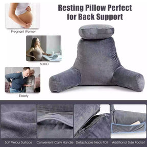 Detachable Big Bed Rest/Reading Pillow w/ Support Arms Plush & Memory Foam Fill