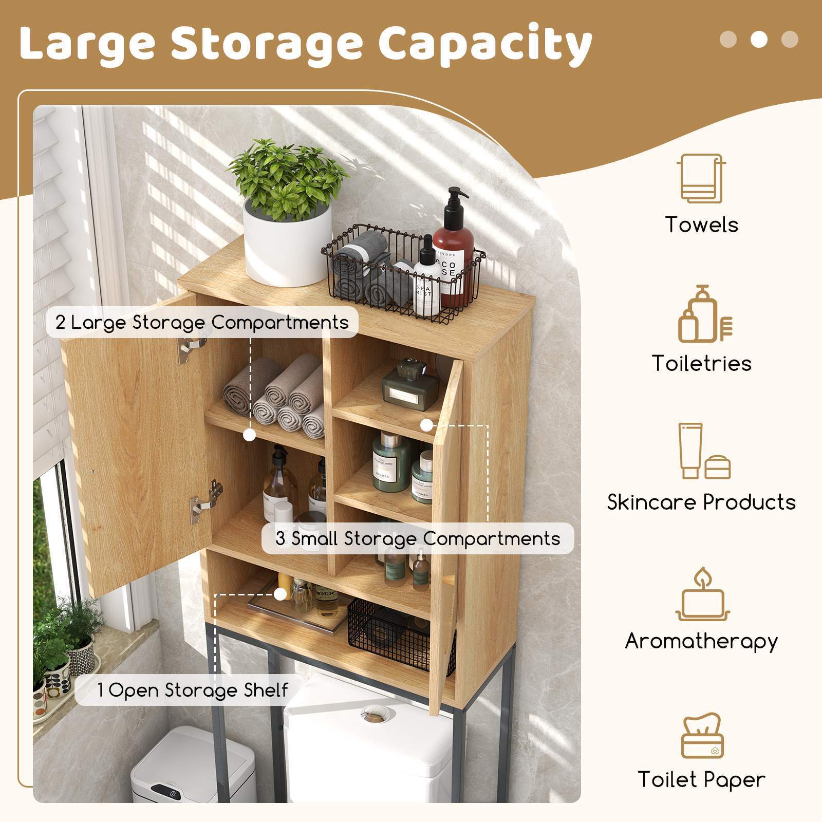 175cm Over the Toilet Storage Cabinet Tall Toilet Organizer with Rattan Doors