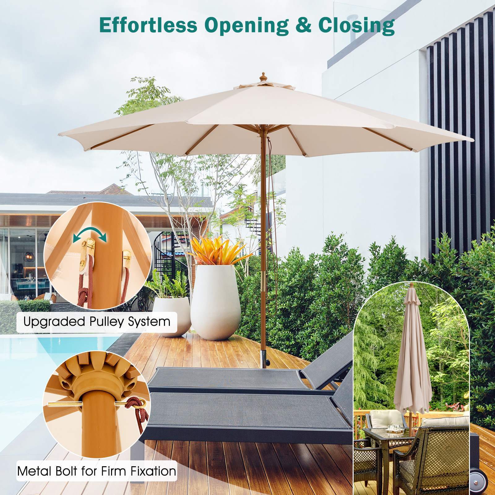 3M Outdoor Patio Umbrella w/Ventilation Hole,Poolside, Backyard and Beach