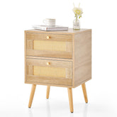 Boho Rattan Nightstand Bedside Table Modern End Table Storage Drawers Bedroom