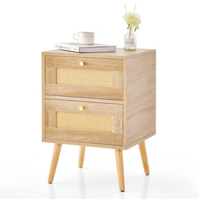 Boho Rattan Nightstand Bedside Table Modern End Table Storage Drawers Bedroom
