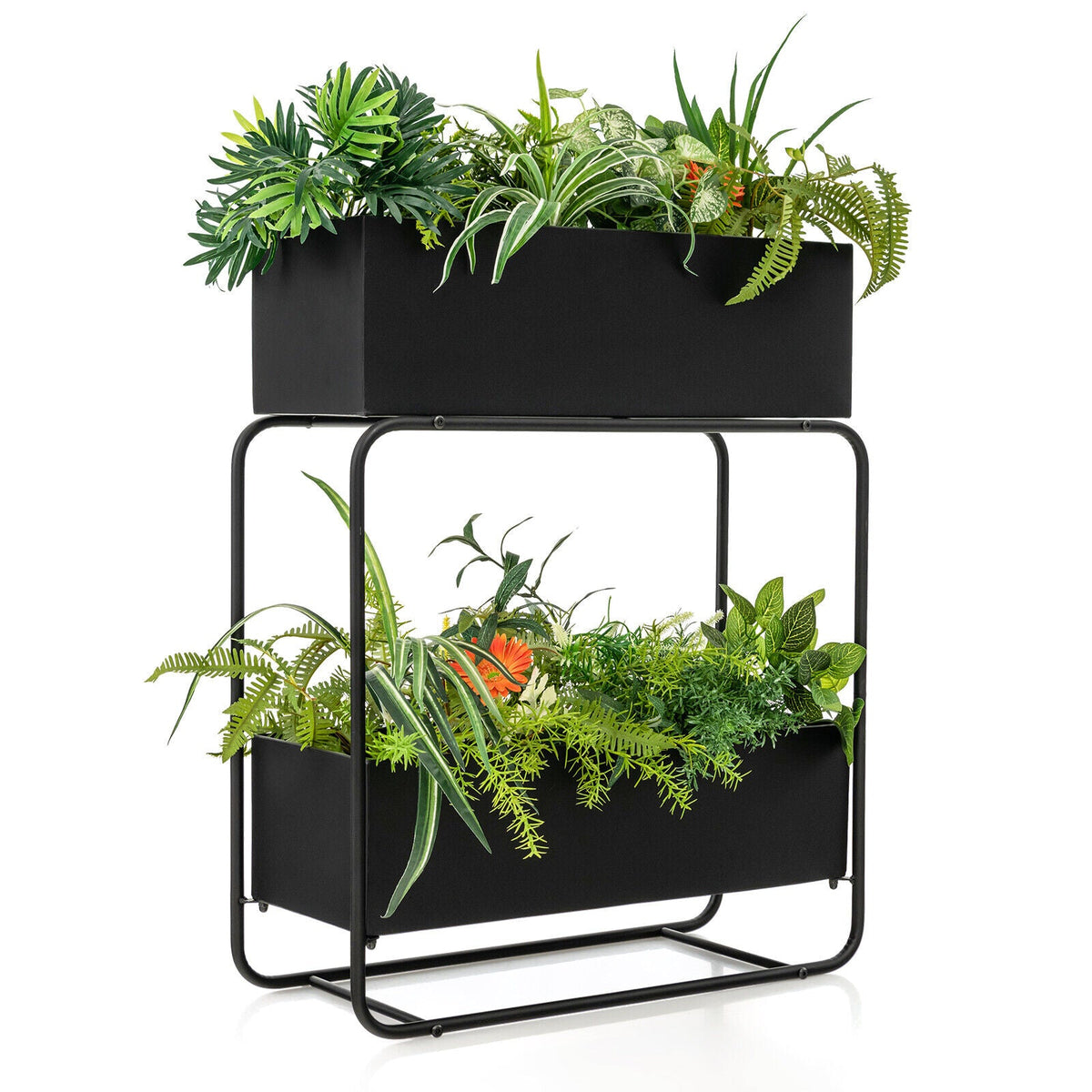 2-Tier Metal Elevated Garden Bed Raised Planter Box Flowers Plant Stand