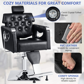Adjustable Styling Salon Chair with Padded Backrest, 6-Level Adjustable Headrest