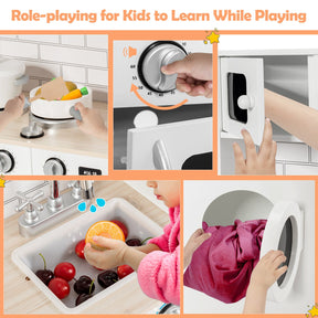 BABYJOY Kids Play Kitchen Wooden Cooking Pretend Playset Cookware