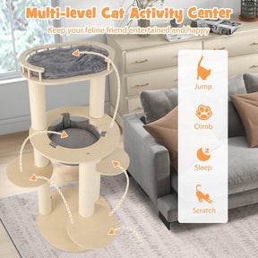 5-level Wooden Cat Tree w/Fully Wrapped Sisal Scratching Posts, Indoor Kittens