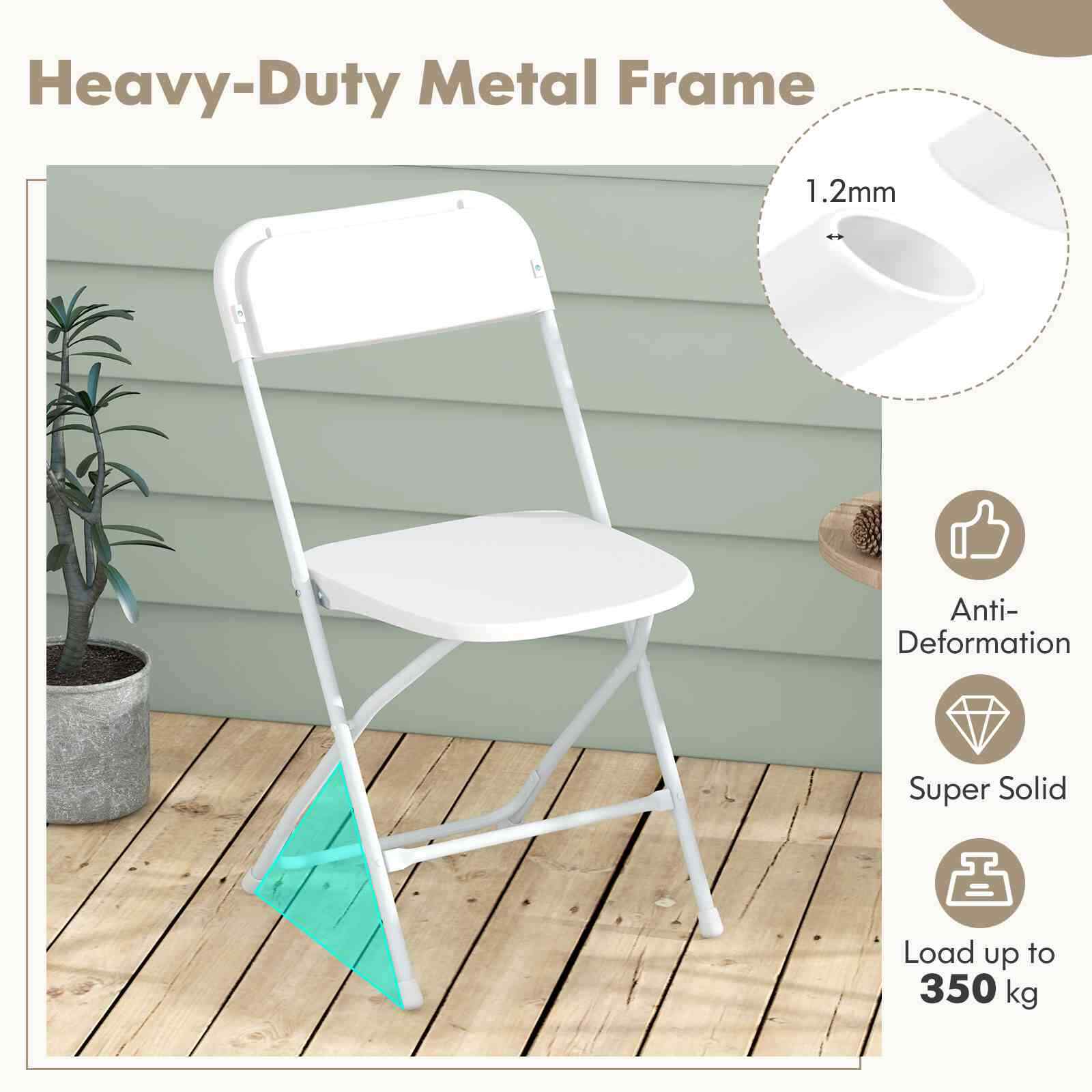 4 Pack Metal Folding Portable Patio Chairs w/ 350KG Static Load for Home, Office