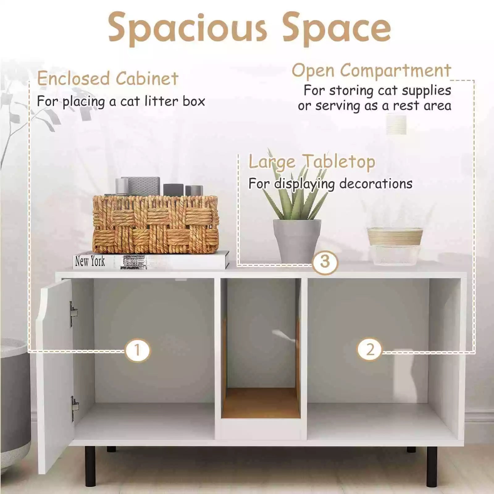 Cat Litter Box Enclosure End Side Table w/ Storage & Removable Scratching Board
