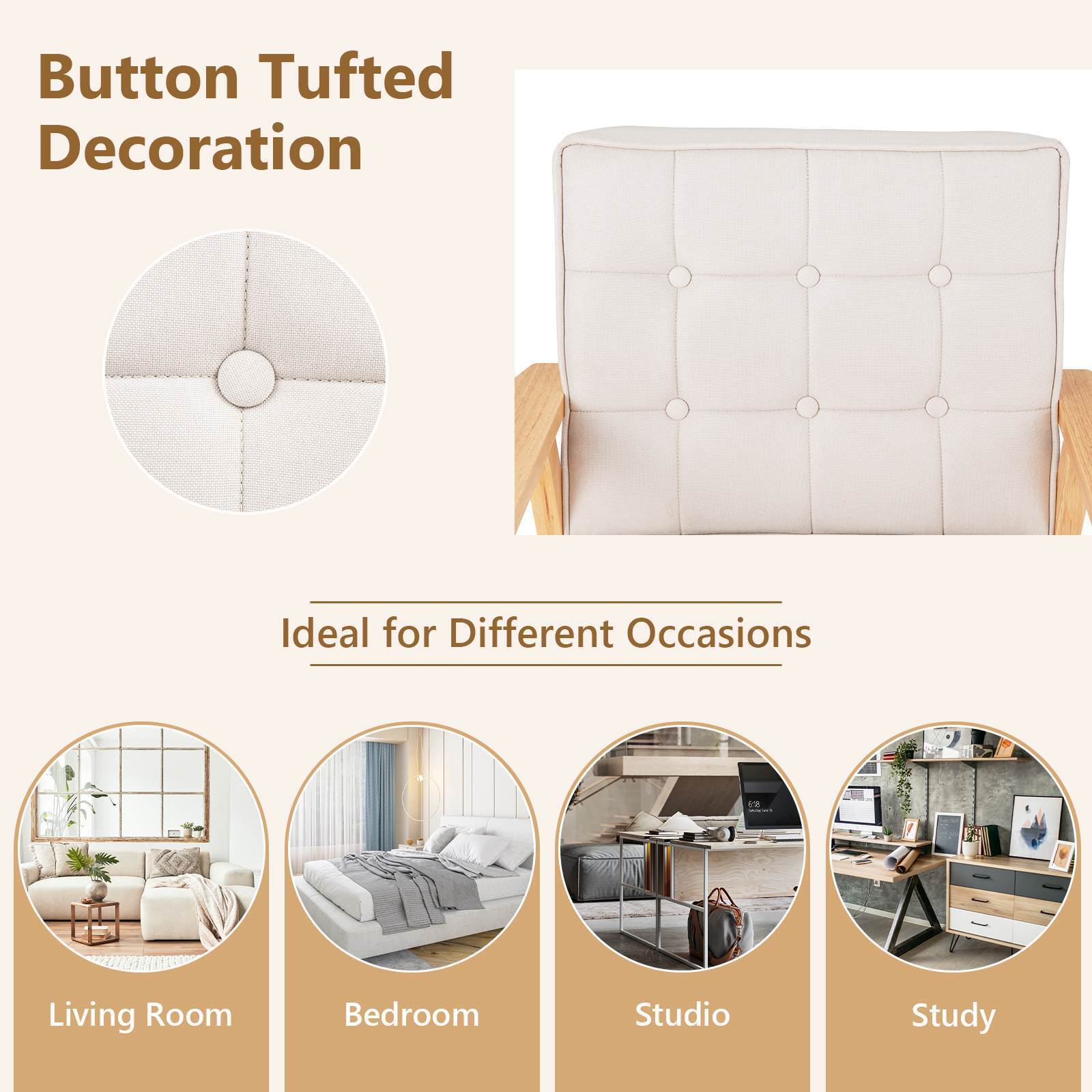 Upholstered Armchair Accent Chair ModSoft Cushioned Sofa Living Room Beige