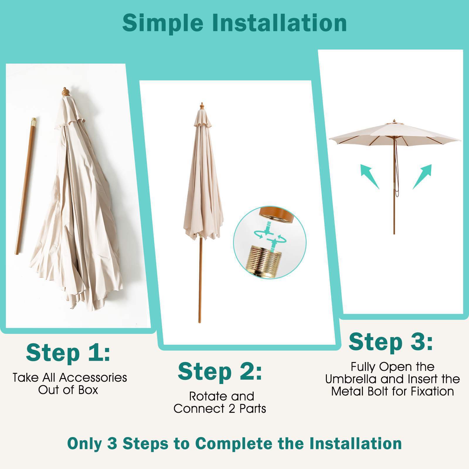 3M Outdoor Patio Umbrella w/Ventilation Hole,Poolside, Backyard and Beach