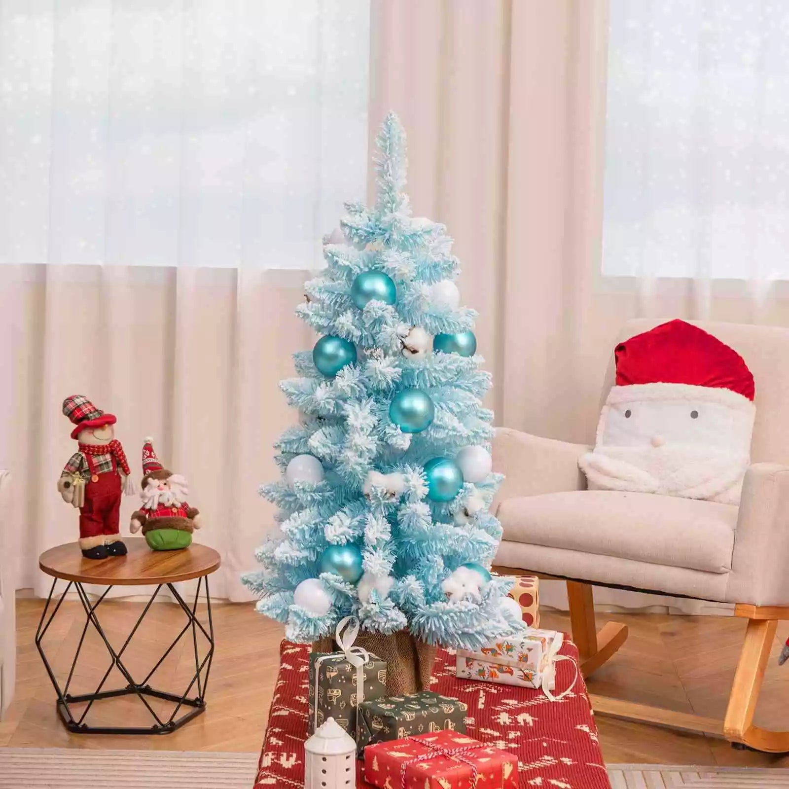 Pre-Decorated Tabletop Mini Christmas Tree Xmas Decor w/Snow Flocked Branch Tips