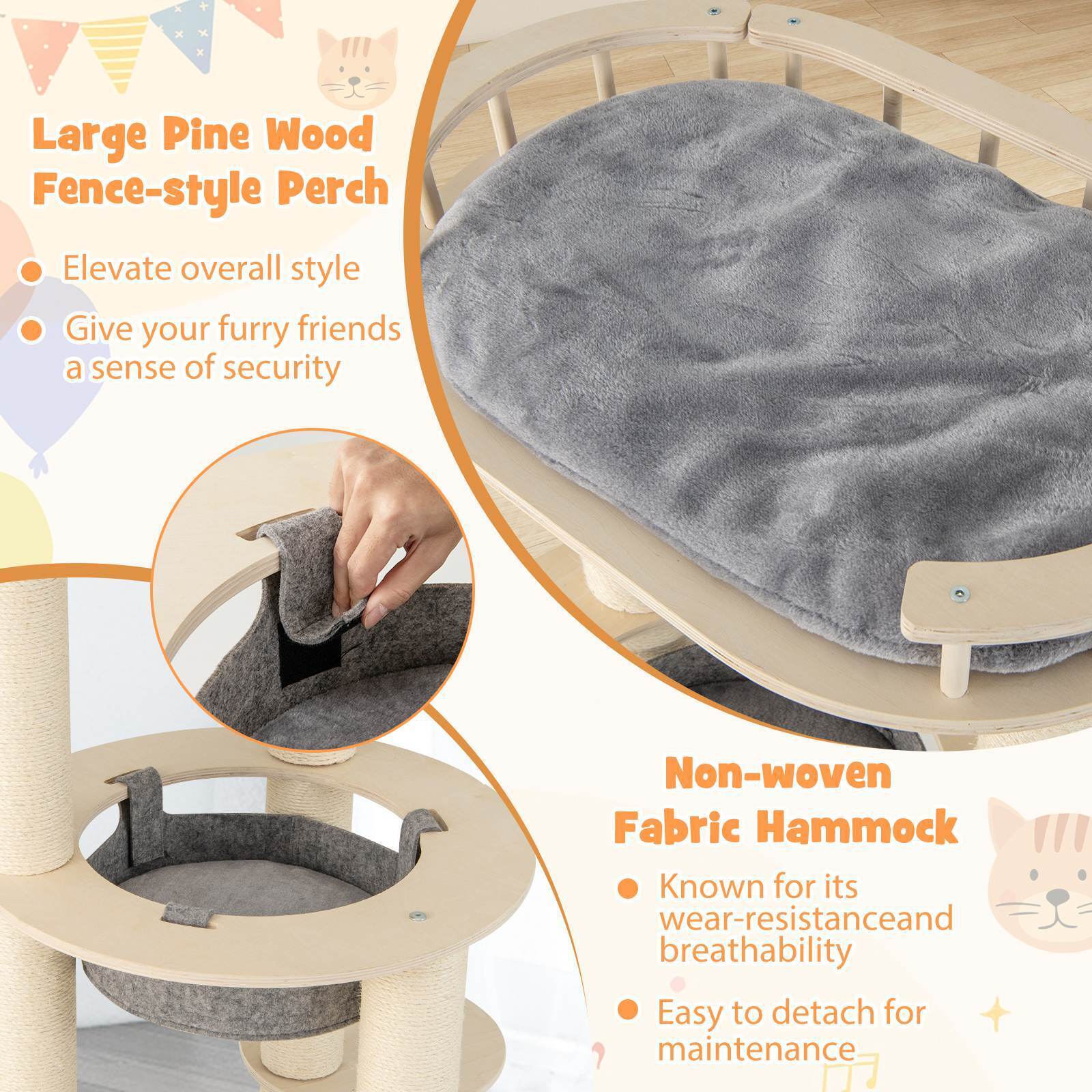 5-level Wooden Cat Tree w/Fully Wrapped Sisal Scratching Posts, Indoor Kittens