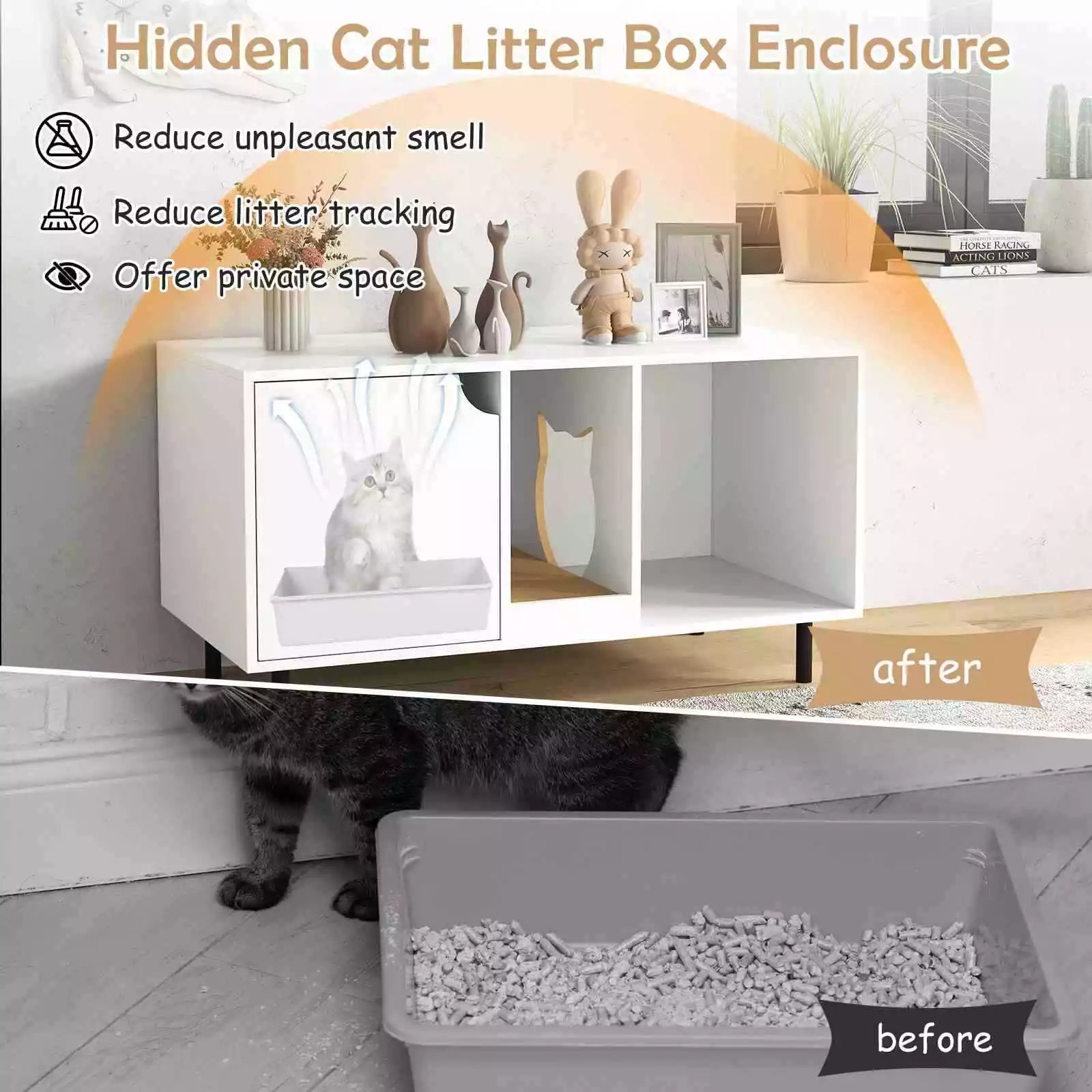 Cat Litter Box Enclosure End Side Table w/ Storage & Removable Scratching Board